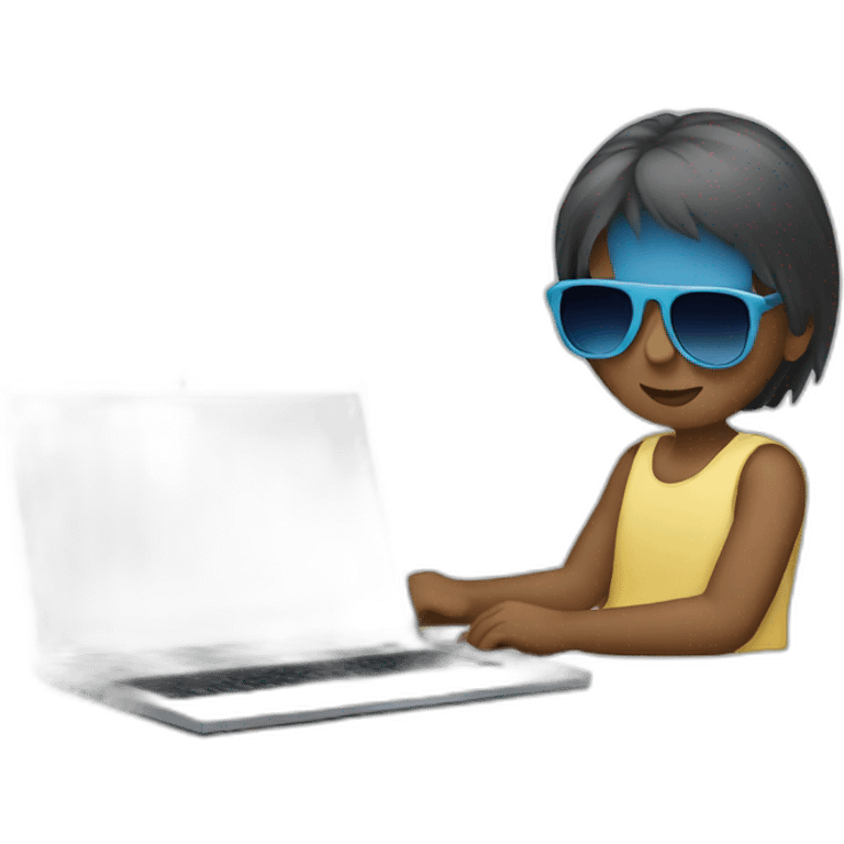 person using a laptop with sunglasses emoji