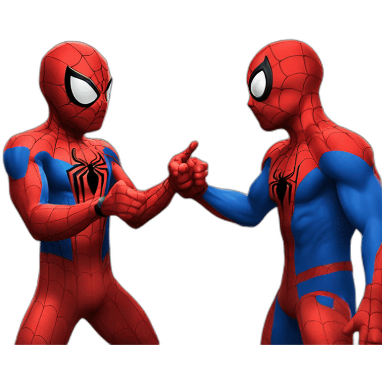 Two spiderman playing rock paper scissors emoji