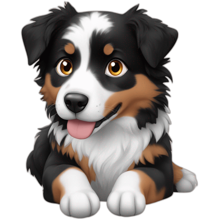 black, white and fire with blue eyes mini australian shepherd sitting emoji