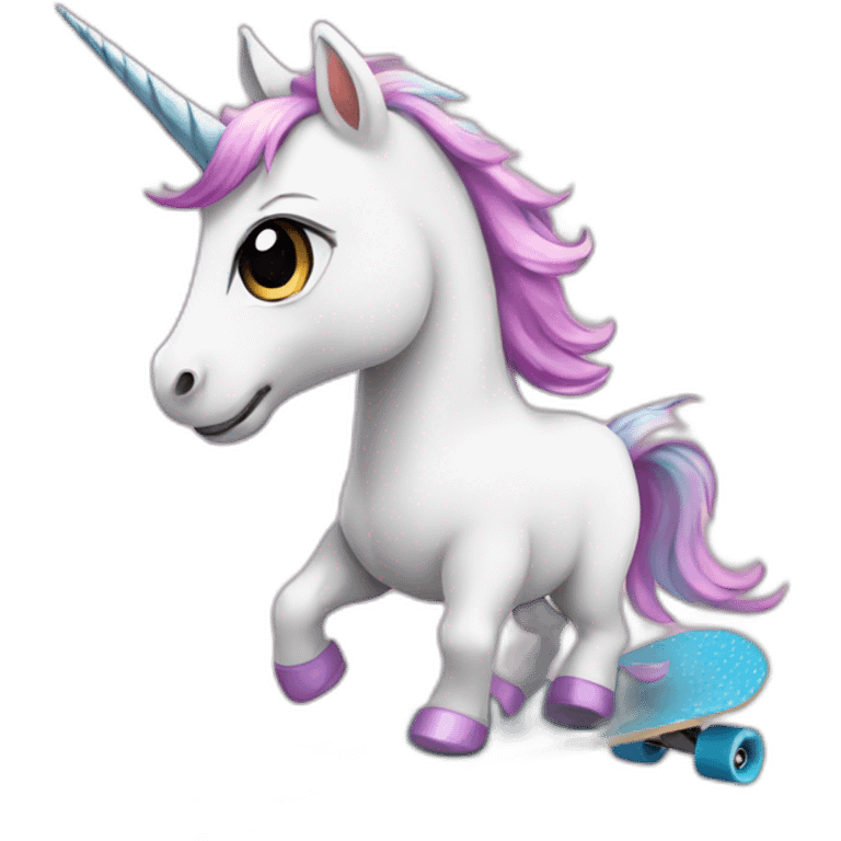 cute Unicorn riding a skateboard emoji