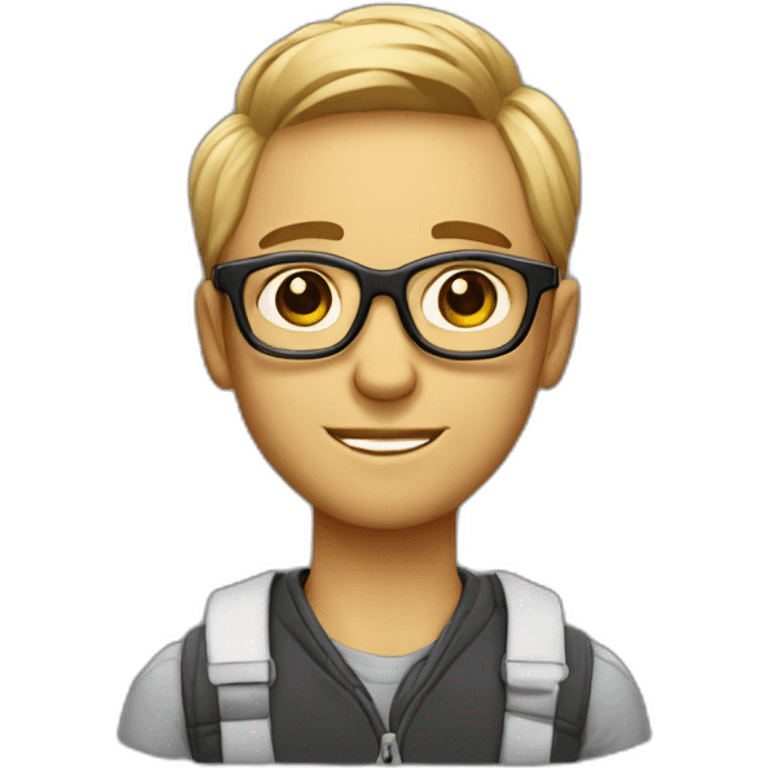 designer with mucbook with reg hair and glasses emoji