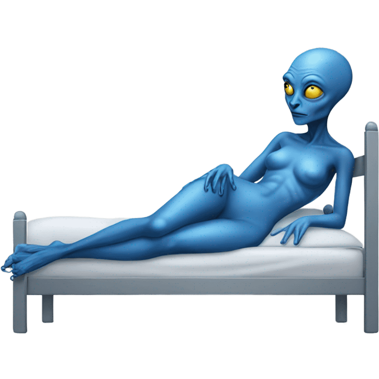 a blue alien woman , laying on the bed emoji