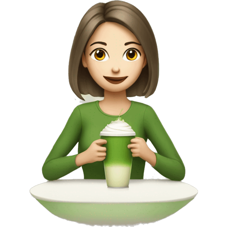 A girl drinking matcha latte emoji