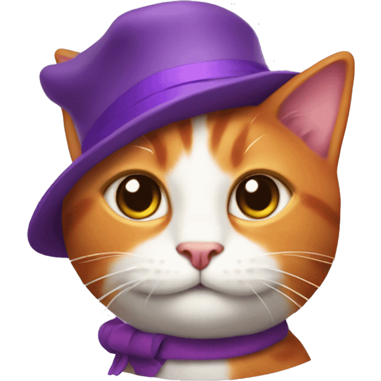 Red and  whiwhite cat on the mat with purple hat emoji