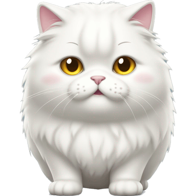 standing chubby fluffy white cat，full body，rear view,  emoji