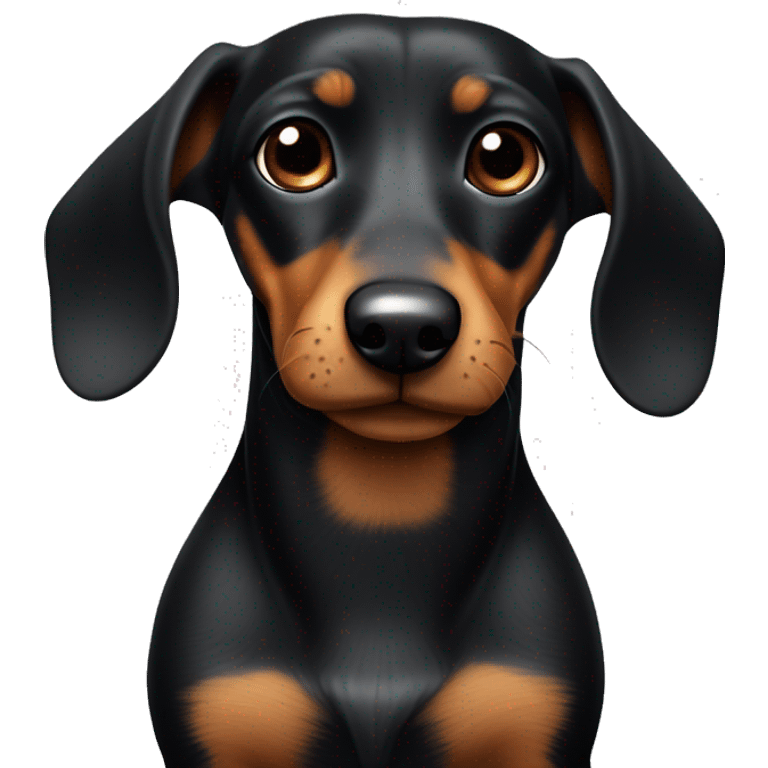 Black and tan small wiener dog with one pointy one floppy ear  emoji