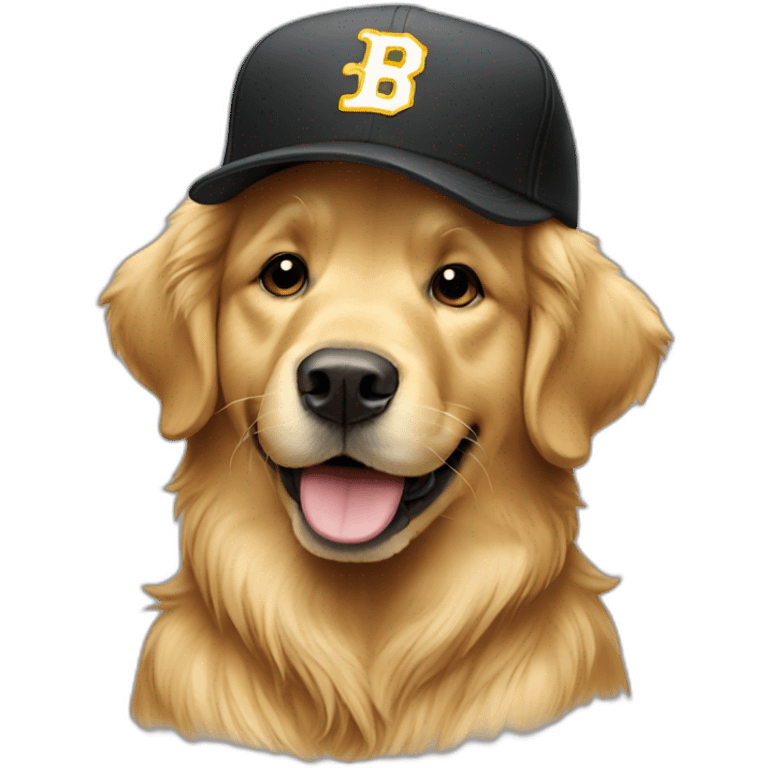 smiling golden retriever with plain black baseball cap emoji