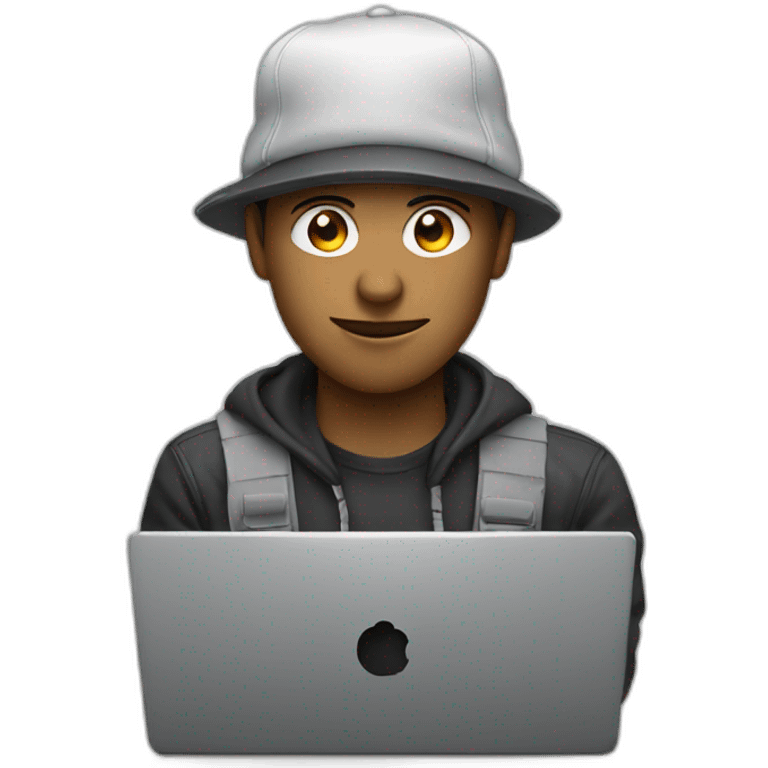 Hacker wearing a cap using laptop emoji