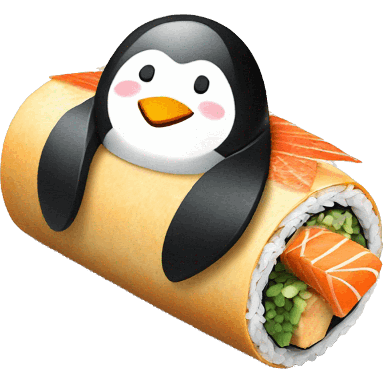 very happy penguin wrapped inside a sushi roll emoji