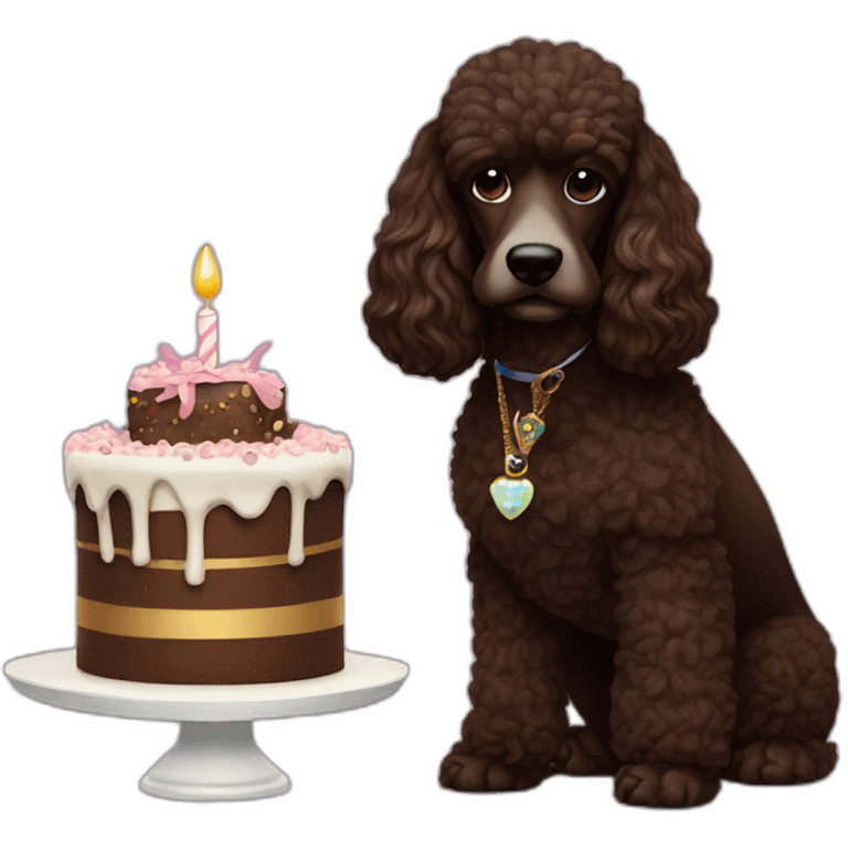 Snoop Dog with a dark brown poodle dog. He has a birthday cake emoji