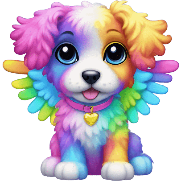 Lisa frank rainbow fluffy puppy with angel wings emoji