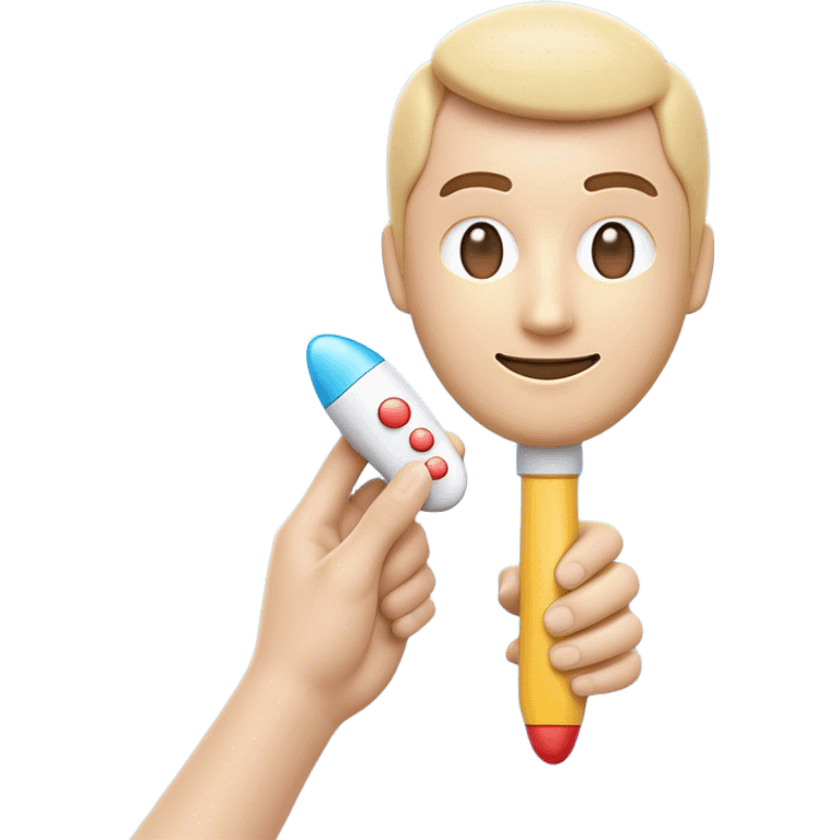 Clash of Clans aesthetic: Cinematic Playful Wii Nunchuk Portrait Emoji, rendered in a 3D vector-style similar to standard emojis with minimal shading and bold, simplified shapes. A compact, distinct form with signature details, softly glowing with a nostalgic gaming charm. Simplified yet unmistakably iconic, highly detailed and consistent, glowing with a soft radiance and high shine. Stylized with a touch of retro gaming magic and a soft glowing outline, capturing the essence of a beloved gaming relic with a friendly, playful manner! emoji