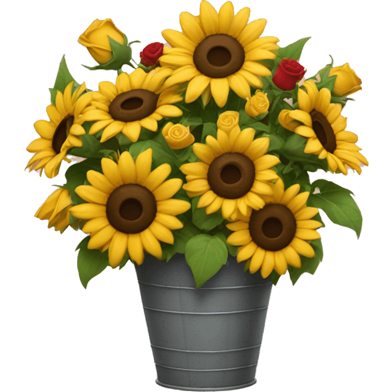 Flower bucket with roses and sunflowers  emoji