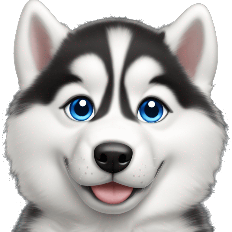 siberian husky puppy with black and white fur with blue eyes emoji