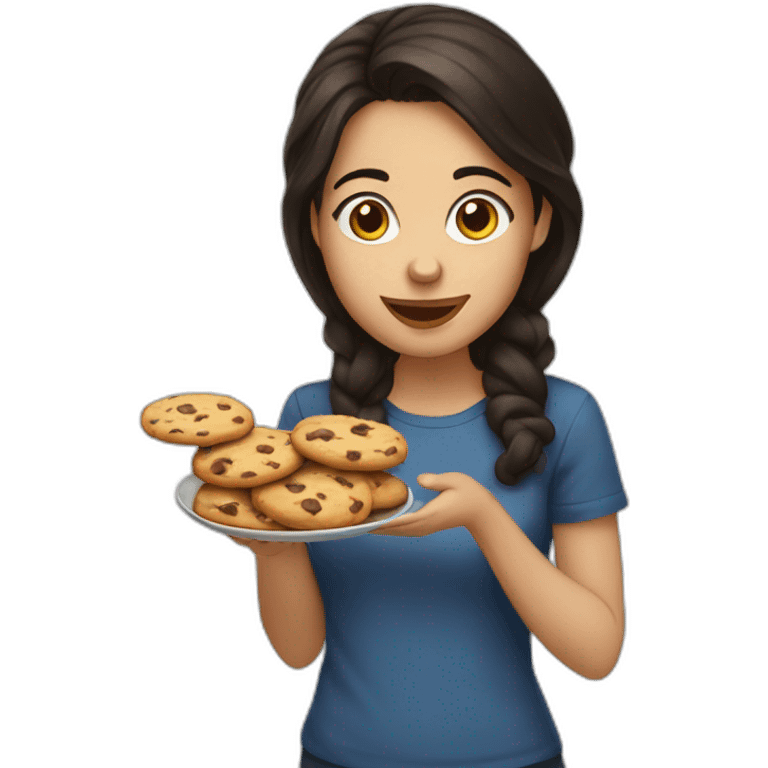 young woman dark hair brown eyes eating cookies emoji