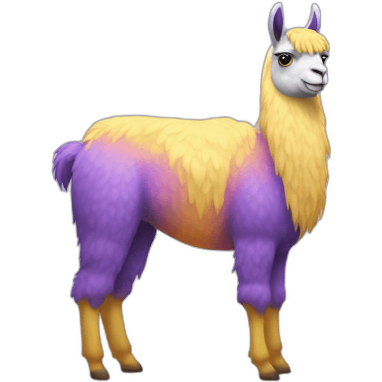 a purple llama with gradients white spots with a yellow-blue mat on its back emoji