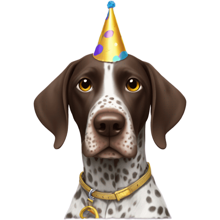 German shorthair with party horn and confetti emoji