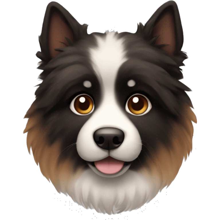 An emoji of a fluffy dog with a mix of black and brown fur, showcasing its thick coat and friendly expression emoji