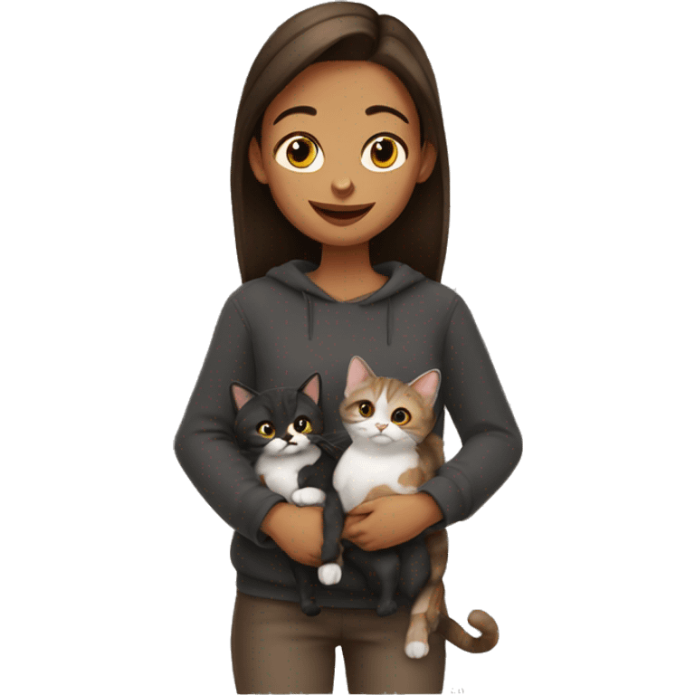 girl and three cats black, gray and brown cat emoji