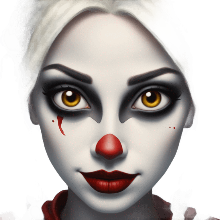 Dalahäst in Harley Quinn style, oil paint, mysterious eyes, intricate lips, masterpiece portrait, odd perspective, beautiful, desirable, logical emoji