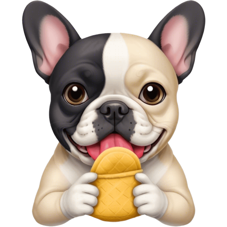 Black and white frenchie eating a sock  emoji