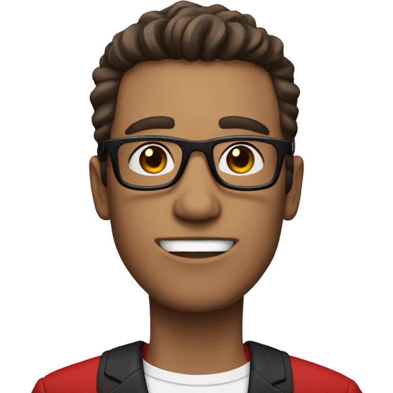 skinny guy with brown hair, black glasses and red suit emoji