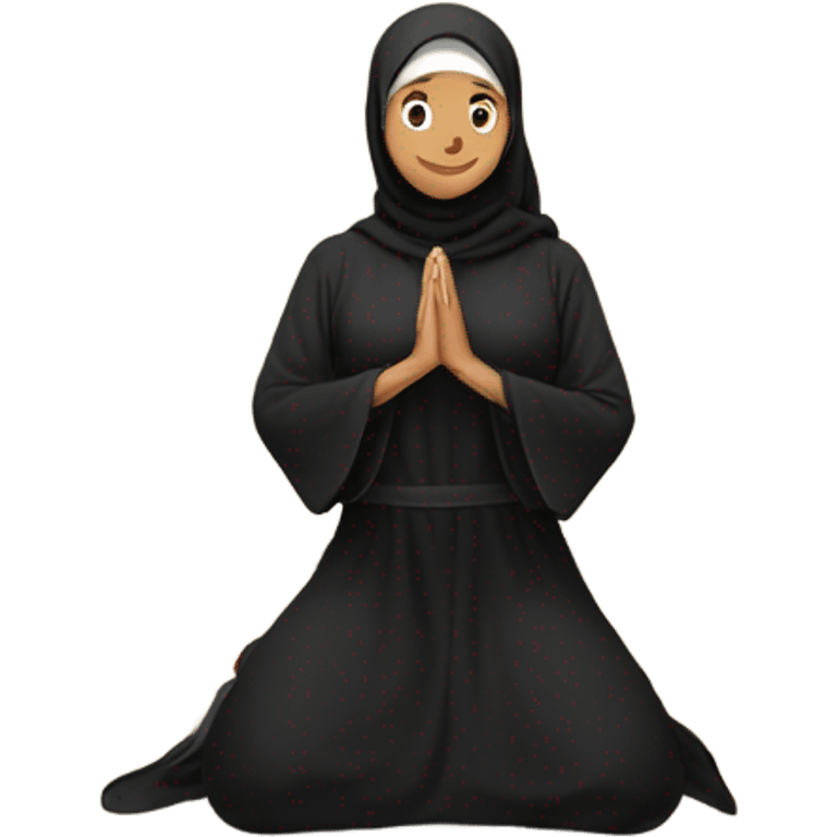 muslim woman praying on a praying carpet with a black abaya on emoji