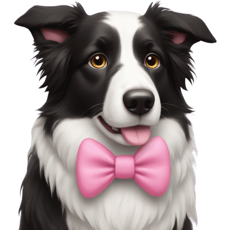 Border collie wearing a pink bow emoji