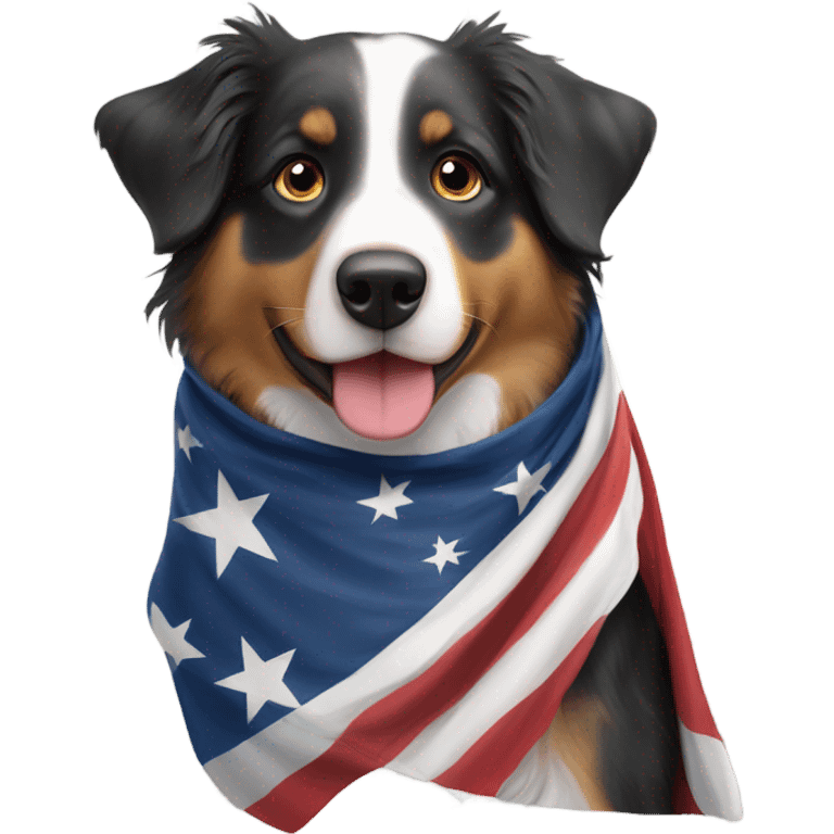 Austrailian shepherd wears an american flag emoji