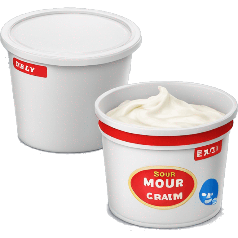 Sour cream in a plastic container with red label emoji