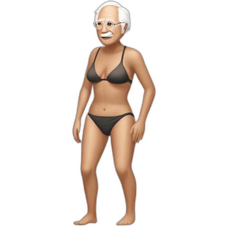 bernie sanders wearing string bikini bottoms acting out that scene from basic instinct sitting facing forward legs apart(full body, ios17) emoji