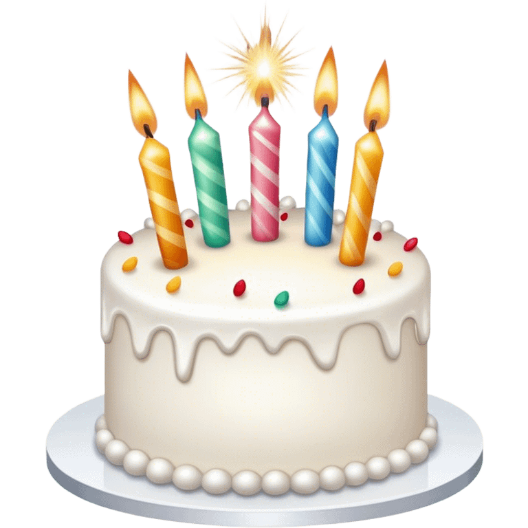 White birthday cake with sparkler candles emoji