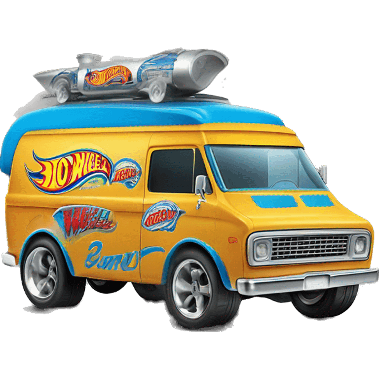 Side view, Hot wheels, Hot rod, large panel van truck,1970 with exposed chrome exhaust pipes, blue, large wheels in back, large logo on the side is “Stinky’s Diaper Cleaner” in large letters  emoji