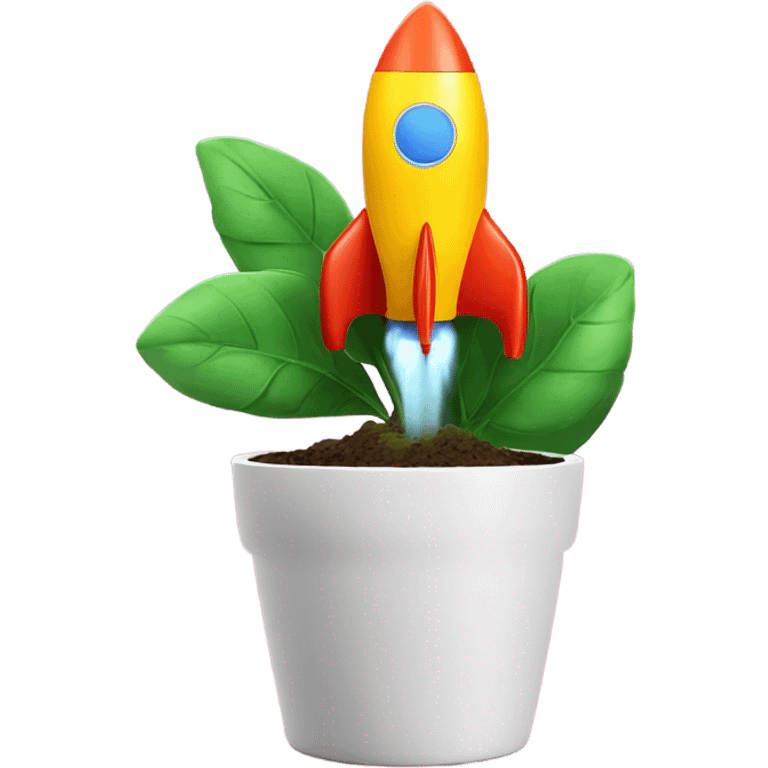 A space rocket takes off from a stylish plant pot with bright, modern colors. emoji