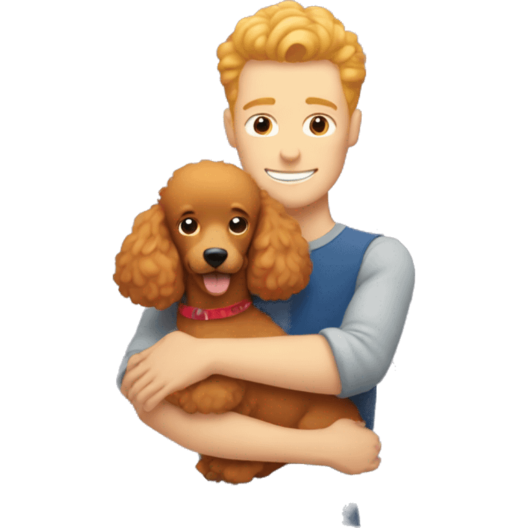 A blond guy hugs a red-haired poodle emoji