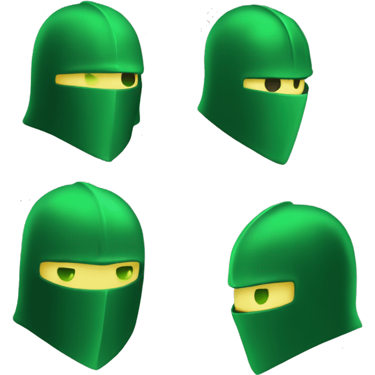 green helmet knight whit lightninh eyes, face all covered, 3/4 position, evil emoji