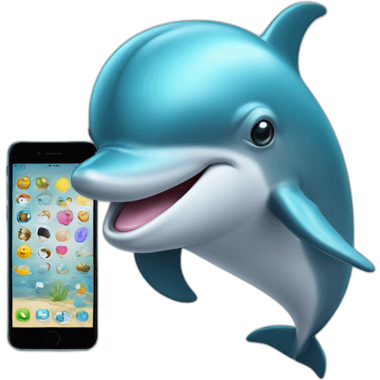 A dolphin with a smartphone emoji