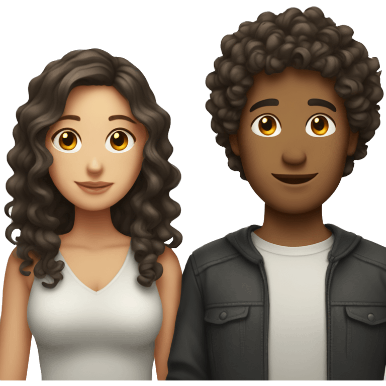 Guy with curly hair and brunette girl emoji