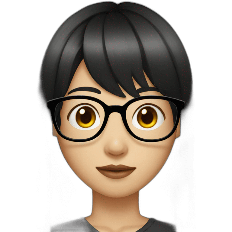 wearing glasses,bangs,Chinese girl,middle hair,black hair emoji