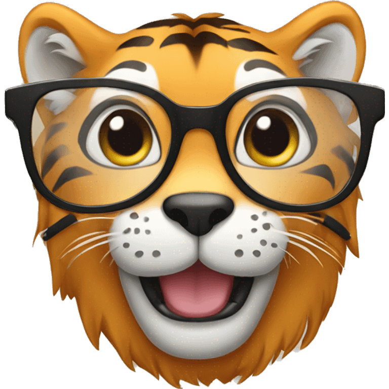 cute tiger with wearing rounded specs  emoji