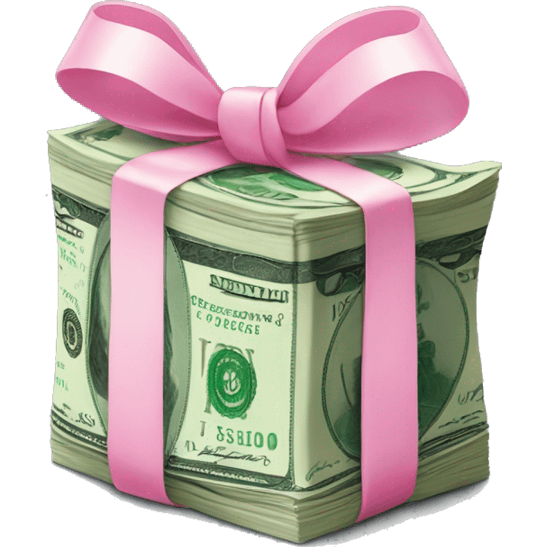 stack of green money wrapped in pink bow emoji