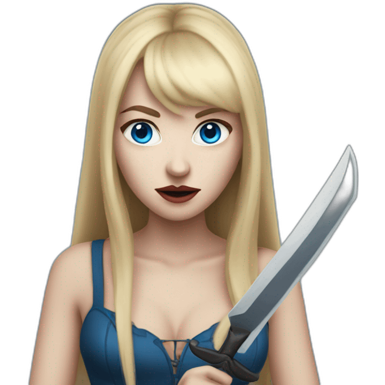 beautiful vampire woman with long blonde hair and blonde straight bangs and blue eyes wielding knives emoji