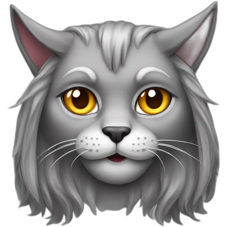  long hair cat grey devil horns emoji