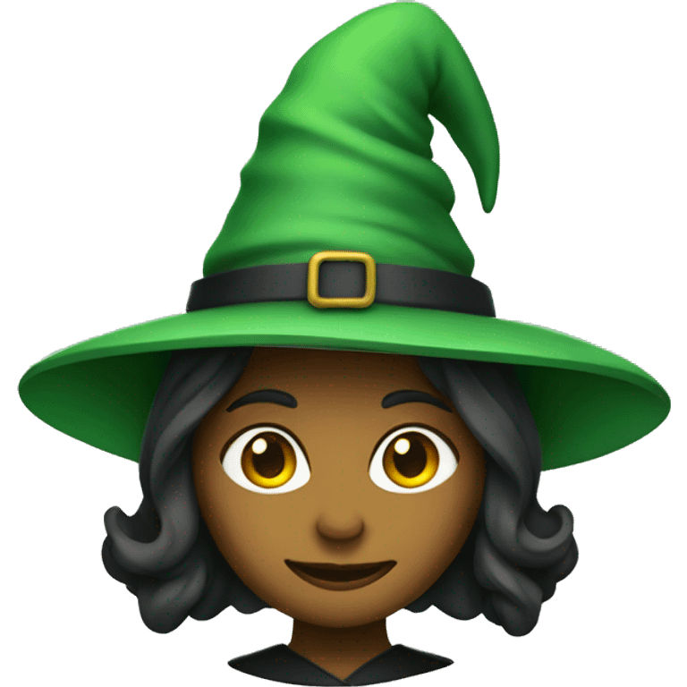 Green woman wearing witch hat emoji