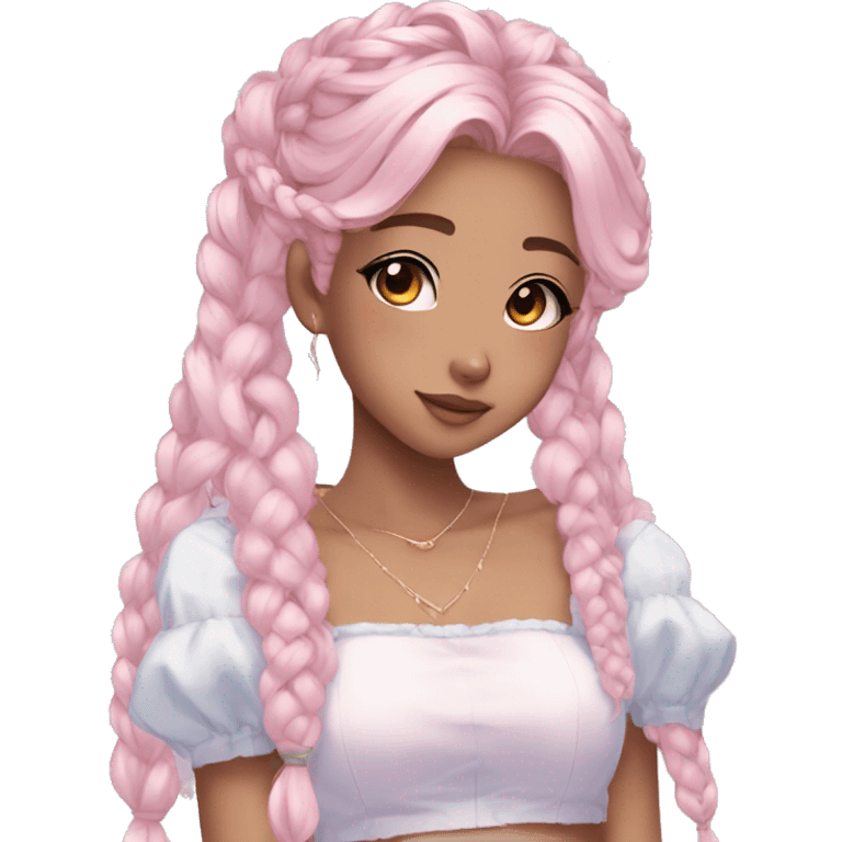 Gorgeous pastel anime girl with blushing face and hair garnitures and braided hair aesthetic trending style emoji