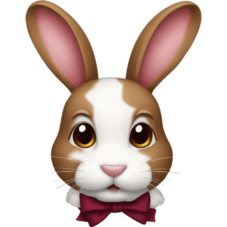 Brown and white bunny with burgundy bow emoji