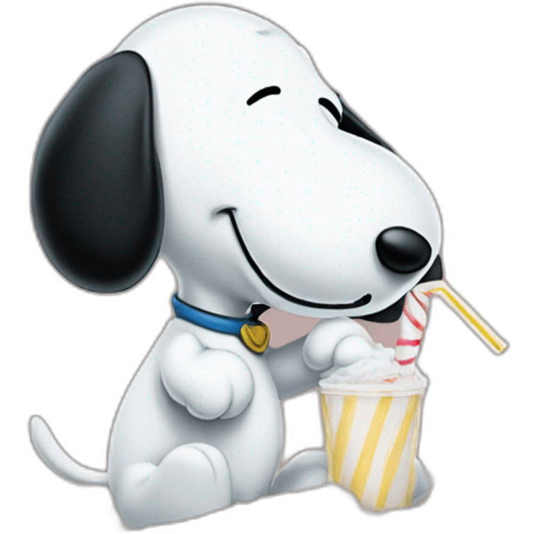 Snoopy (full body, standing) holding a straw in his hand against his nose bent over a table sucking up a pile of sugar emoji