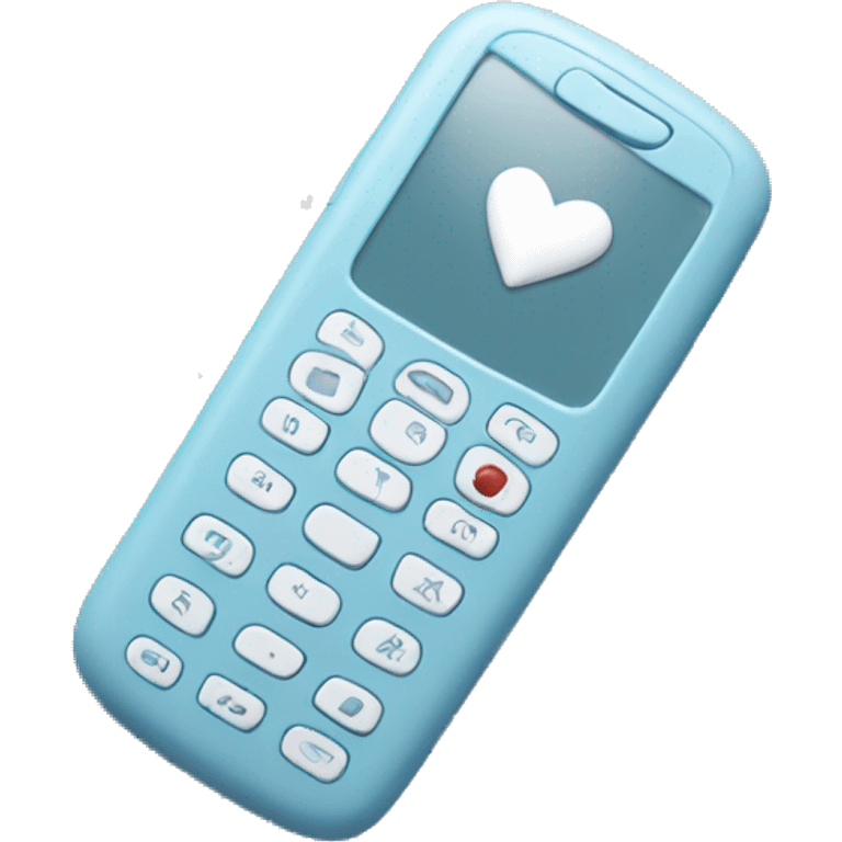 Pastel blue cell phone with white heart  emoji