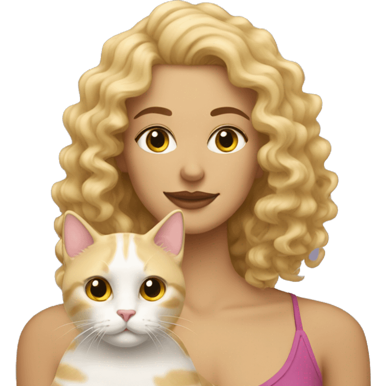 curly blonde woman with a cat emoji