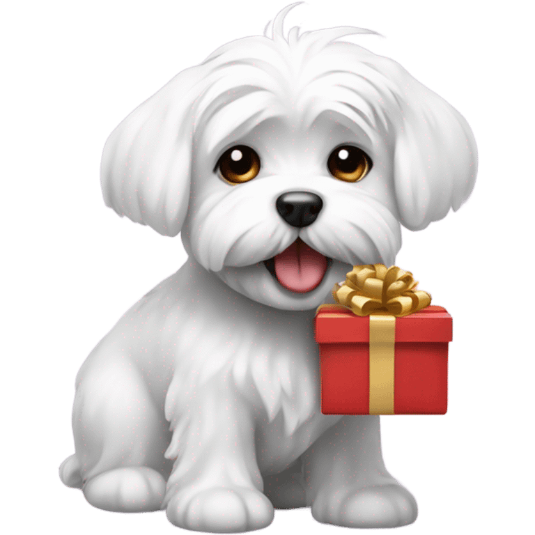 Maltese dog with a gift in its mouth emoji